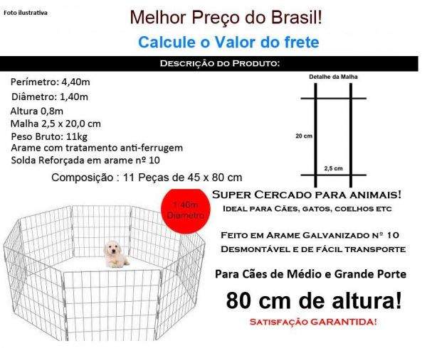 Cercado Canil 1,4m Para Cachorro, Coelho, Gato, Cão, Pet